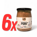 Hrană pentru câini la borcan - Porc cu ovăz, sardine și măceț